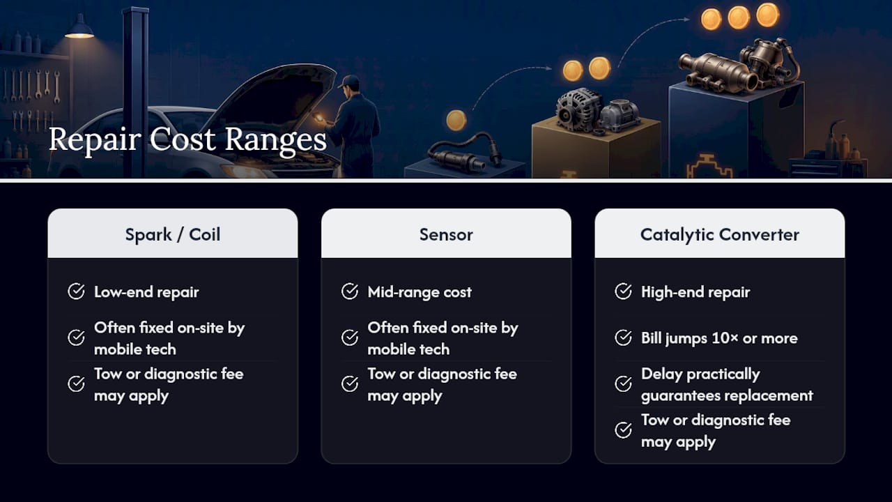 Repair cost comparison for flashing check engine light