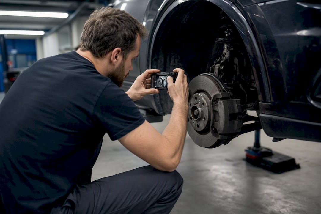 Mechanic photographing brake components