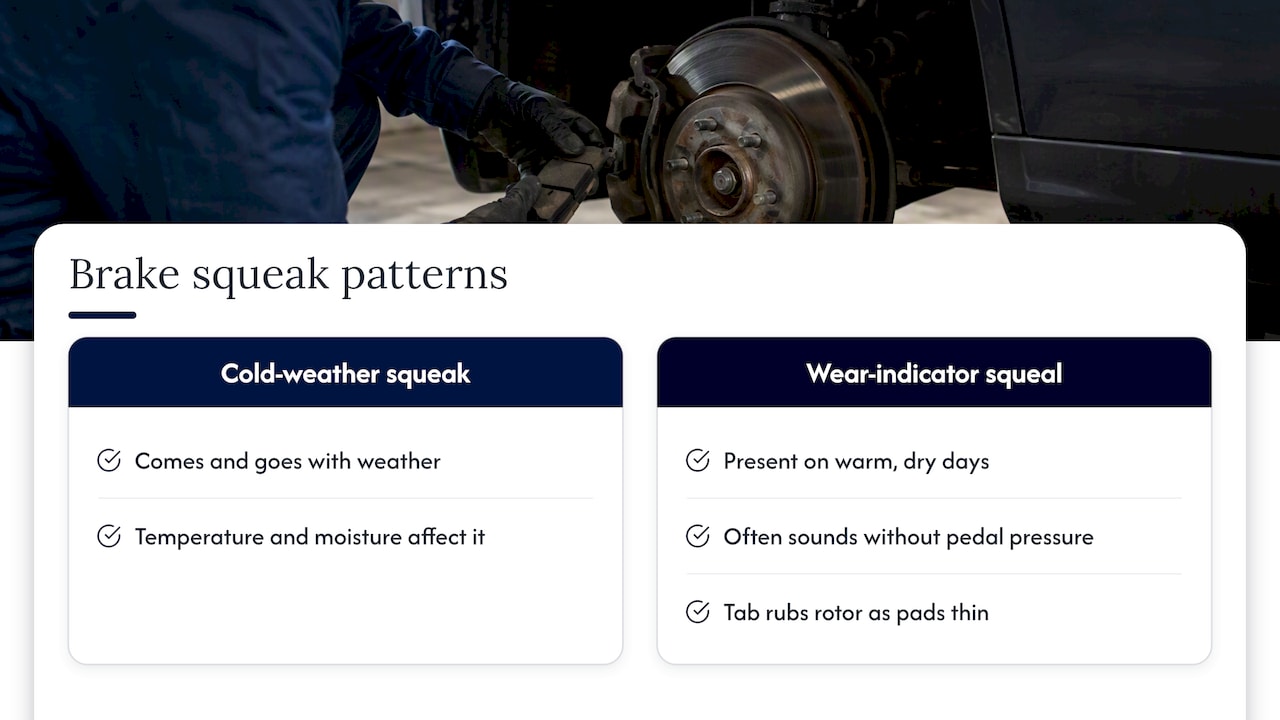 Cold-weather brake squeak versus wear-indicator squeal