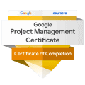 Image of a Google Project Management Certificate from Coursera, styled as a multilayered document with the Google and Coursera logos, indicating successful completion of the course.