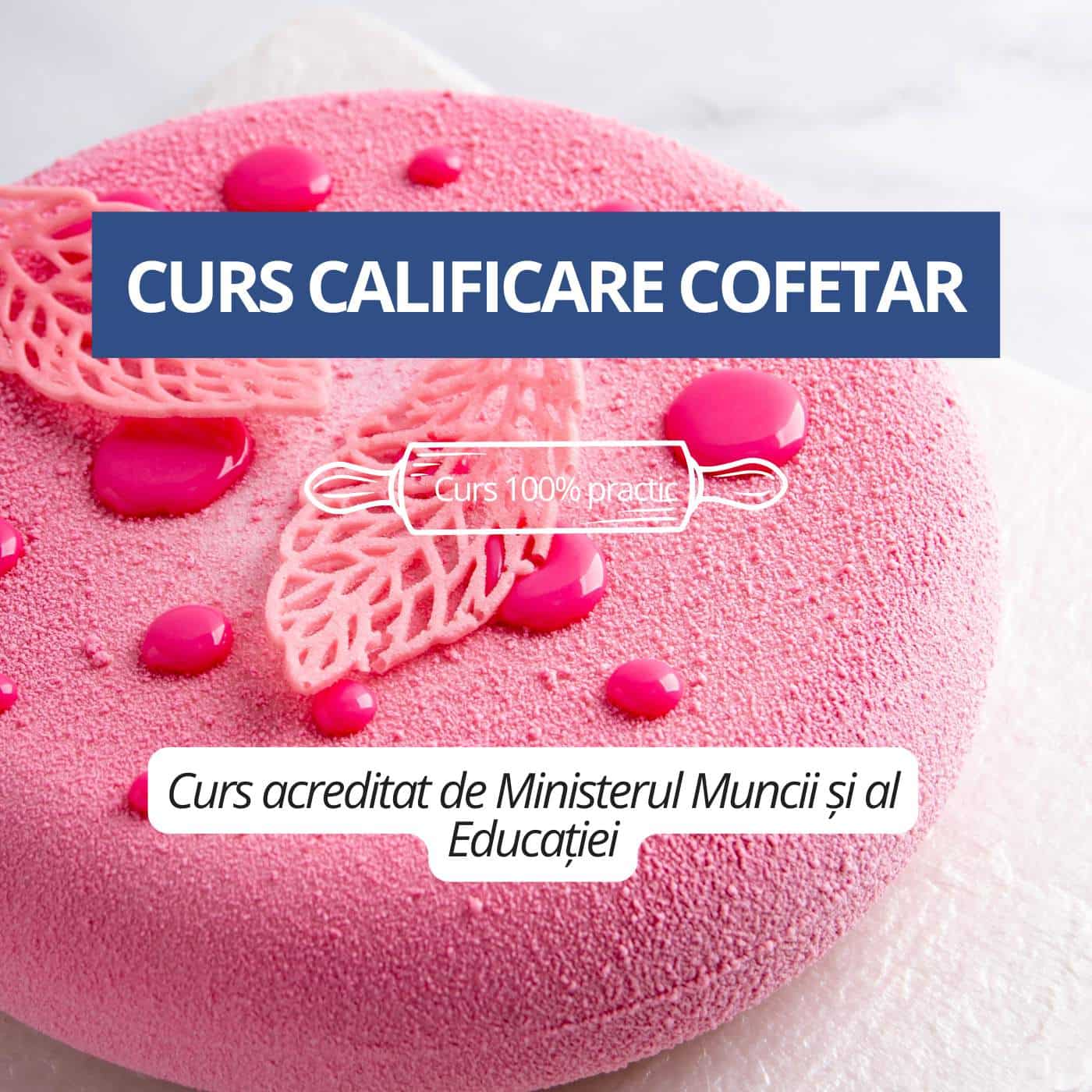 Tort roz decorat promovând curs calificare cofetar