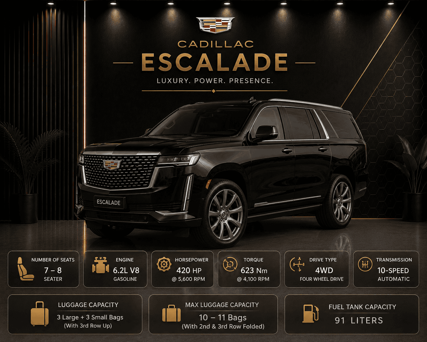 Cadillac Escalade or similar luxury suv rental Dubai