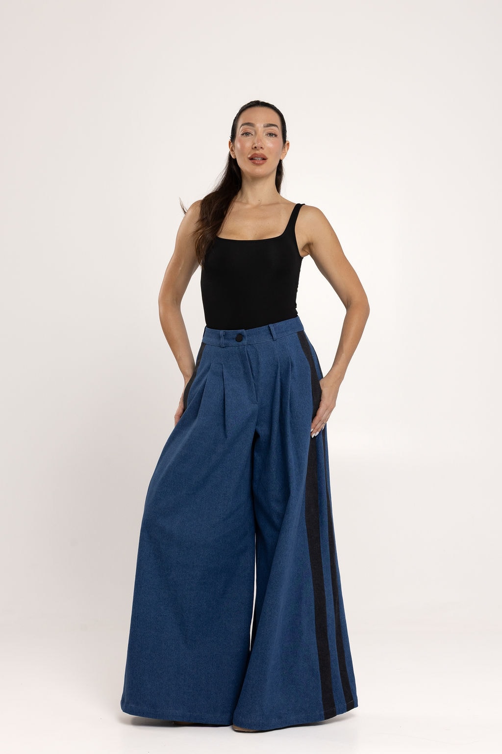 Pcante blue wide-leg designer pants made in Greece