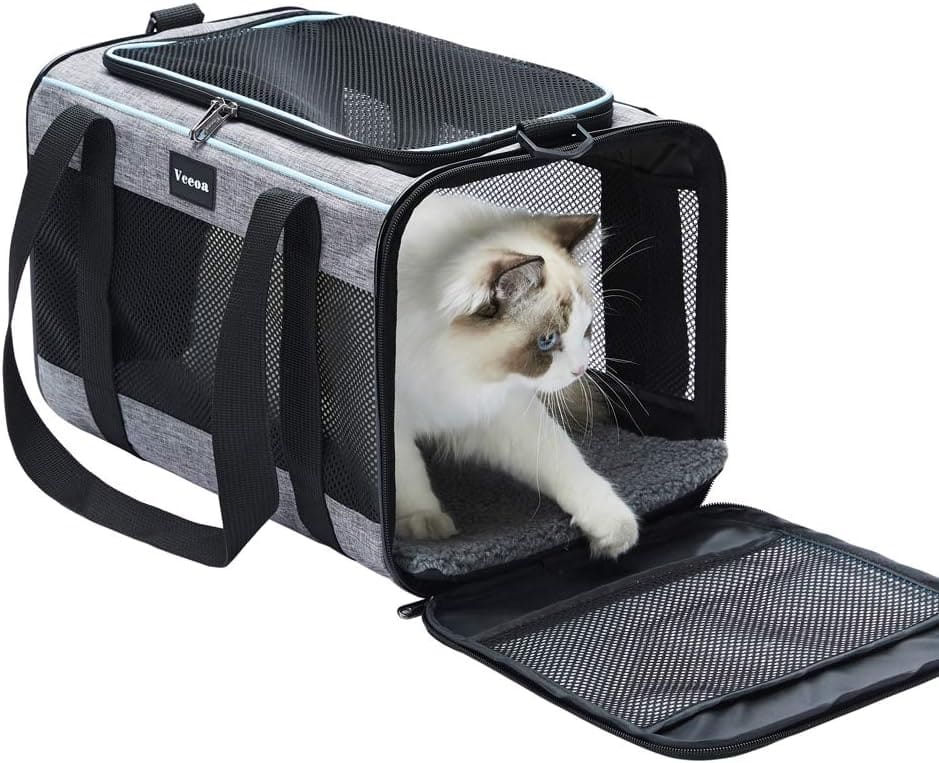 Vceoa Soft-Sided Cat and Dog Carrier - 17.5 x 11 x 11 Inches Travel Bag