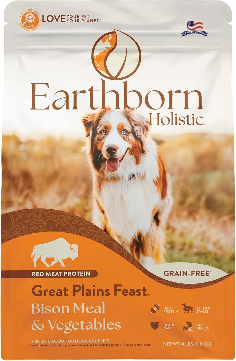 Earthborn Holistic Great Plains Feast Grain-Free Bison Dry Dog Food – 4 lb Bag