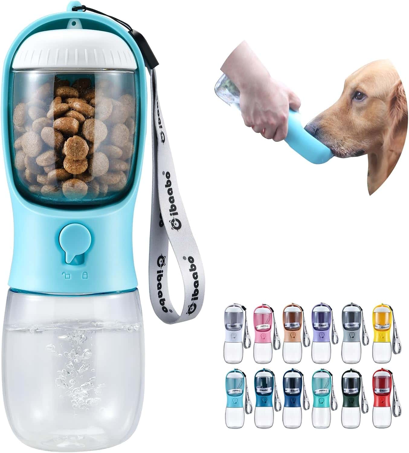Cibaabo Portable Dog Water Bottle and Food Container - Blue 10oz