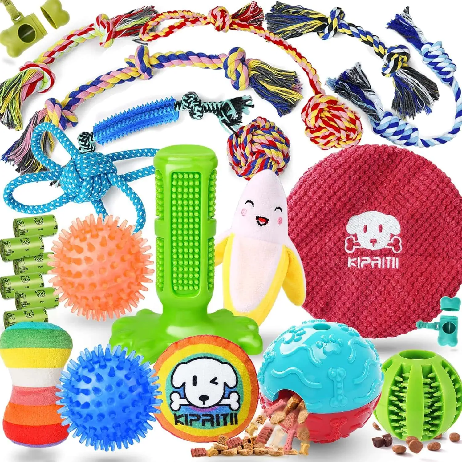 KIPRITII 25 Pack Puppy Dog Toys Set with Rope Balls Chews and Squeaky Toys