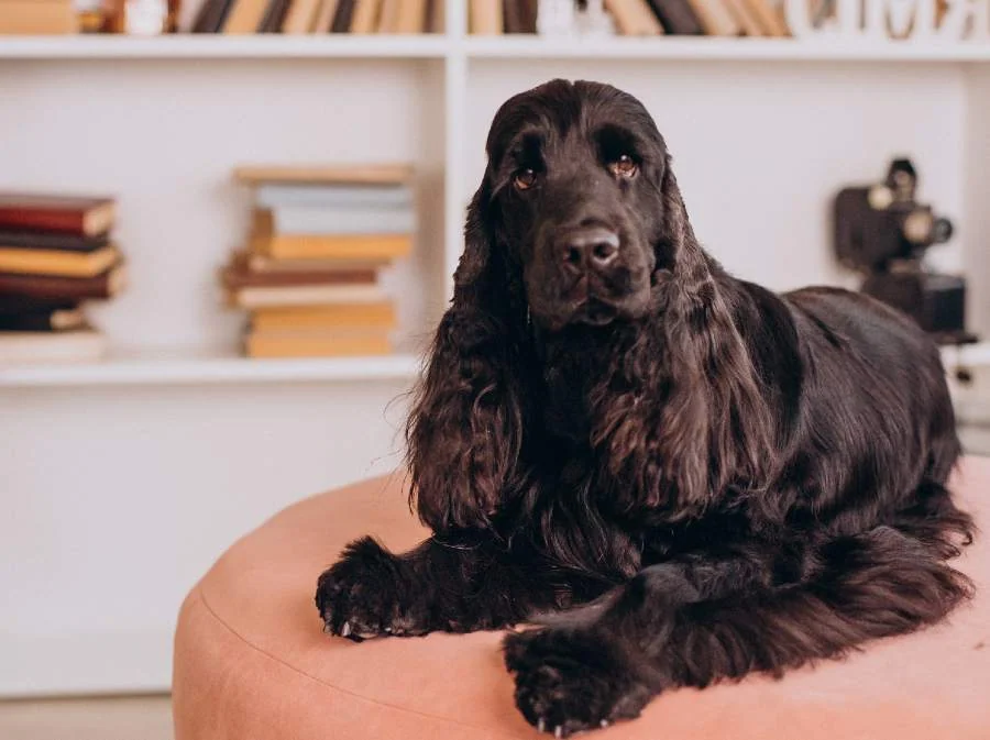 cocker spaniel americano de pelaje dorado en estudio fotográfico