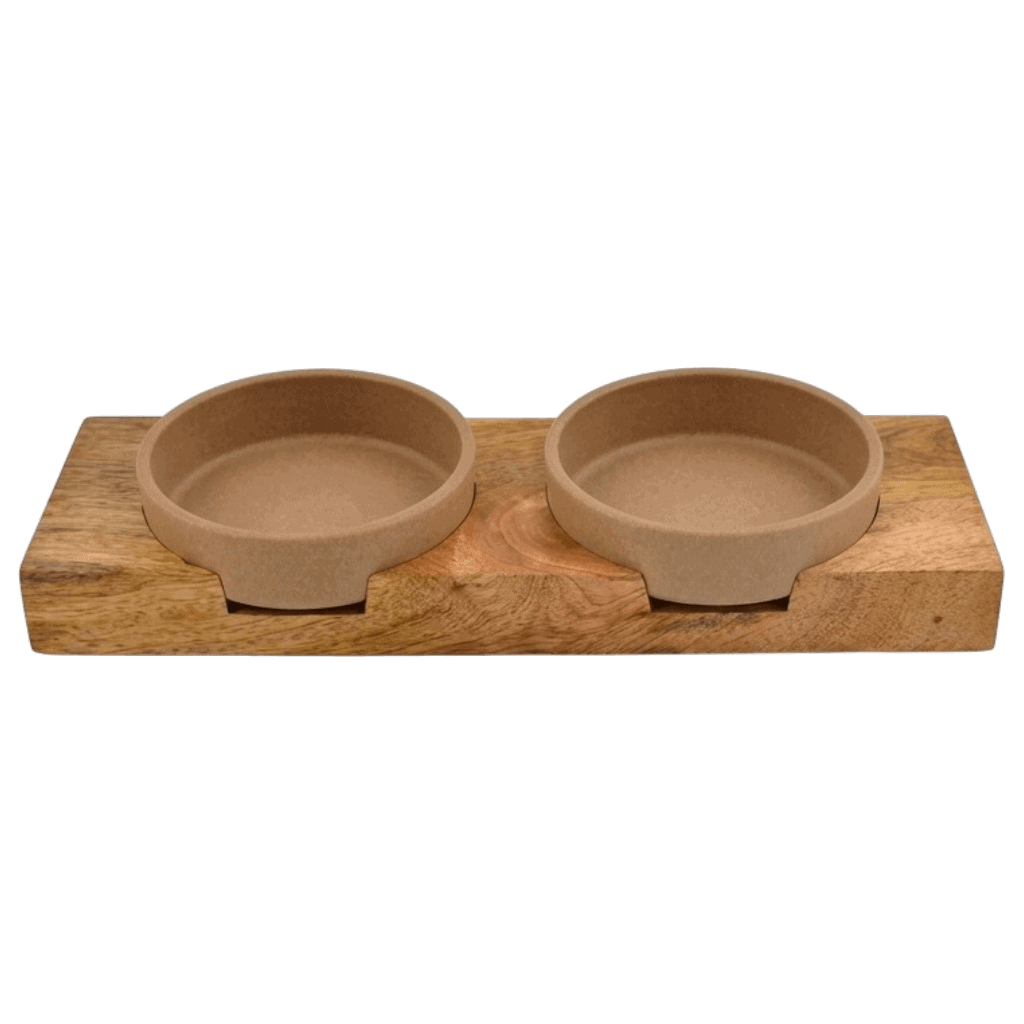 Set Comedero de Bambú con soporte de Madera para Perros y Gatos