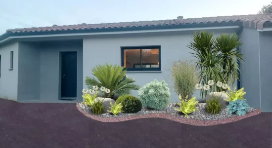 Aménagement paysager à Deyme, conçu par Pierre Ô Jardin, paysagiste en région toulousaine. Ce massif exotique combine bordures en acier Corten et paillage en galets de Garonne pour une esthétique élégante et naturelle. Les cycas, dracaenas et fougères s’épanouissent à l’ombre, créant une ambiance tropicale raffinée. Un jardin original et contrasté, mêlant esprit méditerranéen et luxuriance des sous-bois.