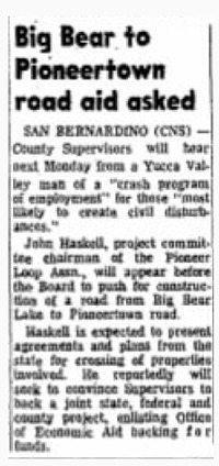 Big Bear Back to Pioneertown Road article clipping