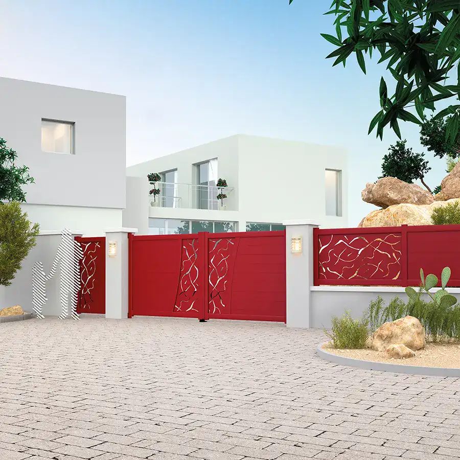 exterieur portail aluminium rouge