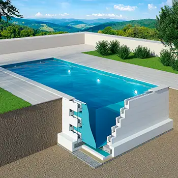 Rendu 3D architecture : vue d'une piscine en construction