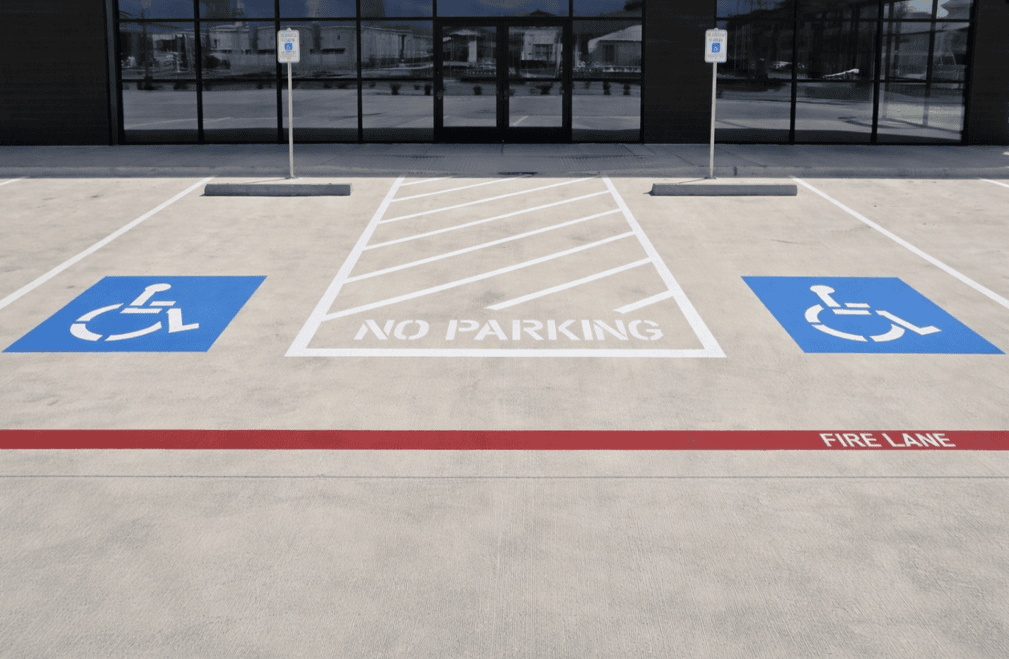 ADA compliant parking lot with all 4 accessible stall types marked