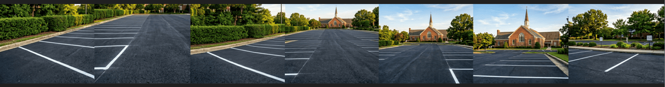 Commercial parking lot with fresh crosswalk striping at a drive aisle crossing