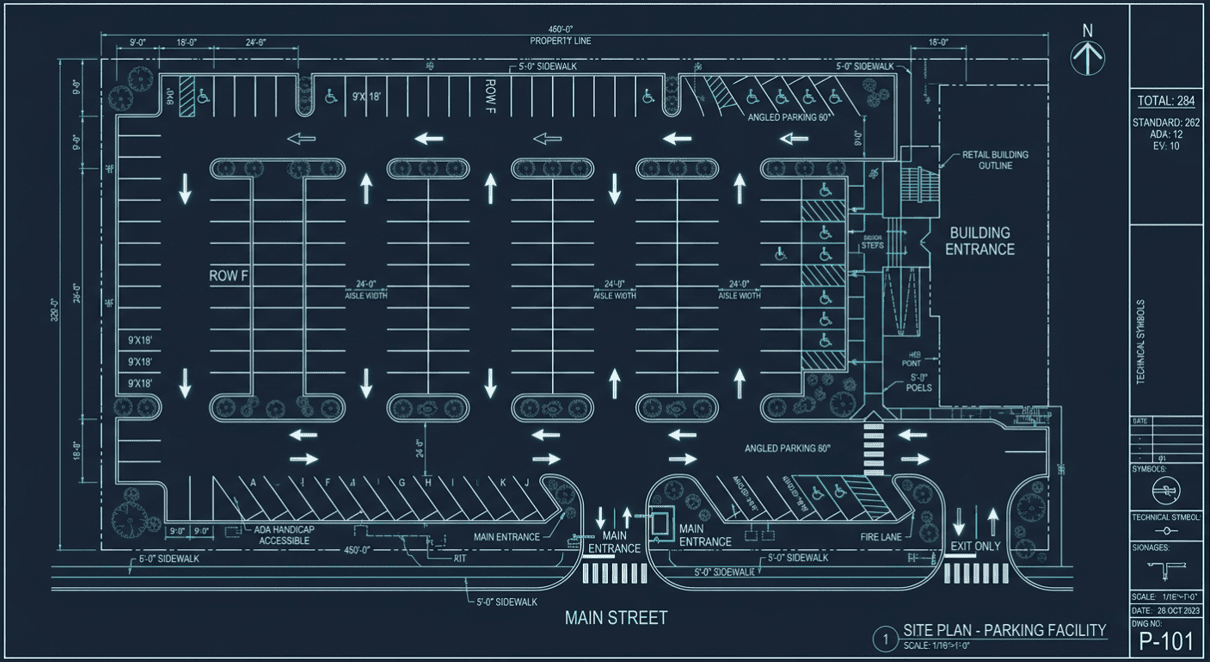 Developer and contractor parking lot layout