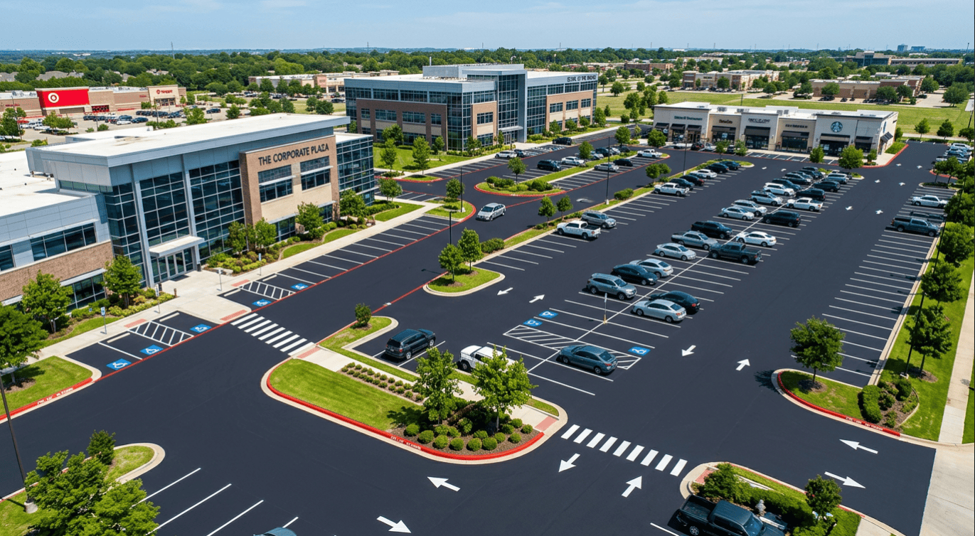 Retail center parking lot striping
