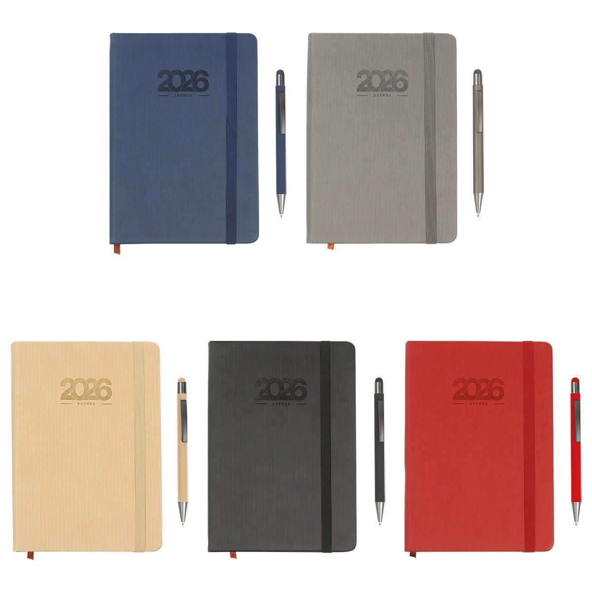 Agendas 2026 con banda elastica y pluma