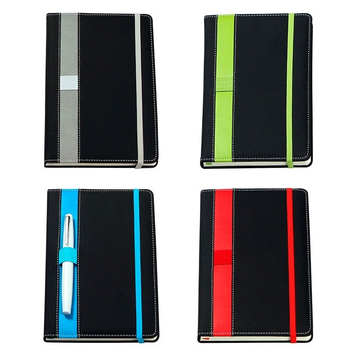 Libretas negras con bandas de colores y elasticos