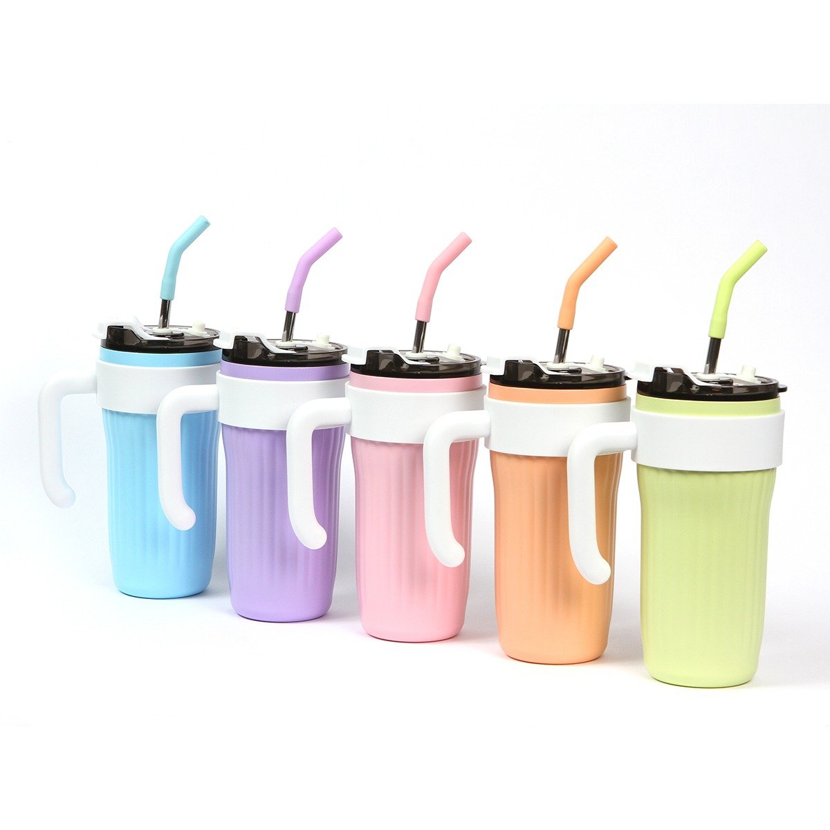 Termos con agarradera y popote colores pastel