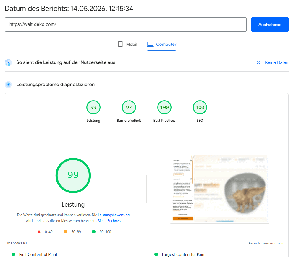 PageSpeed Desktop Screenshot Walt Deko
