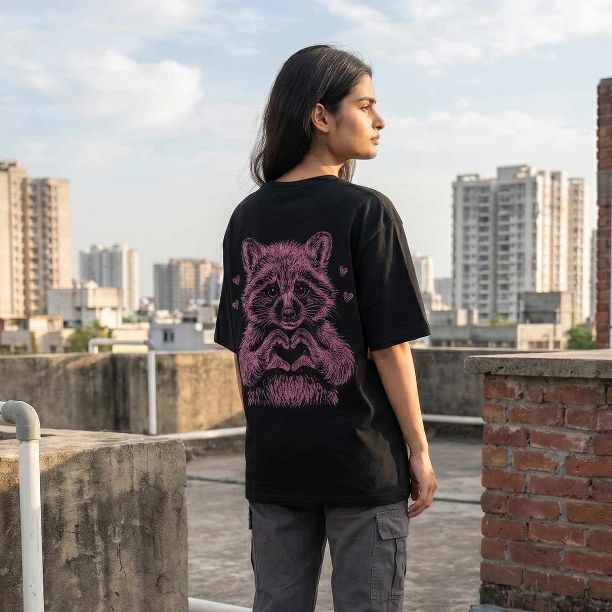 Cute Raccoon Love Oversized T-Shirt