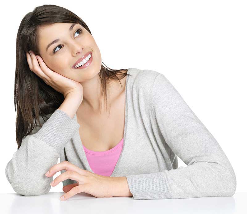 young woman and on cheek liposuction model