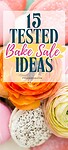'15 tested bake sale ideas' atop colorful macarons