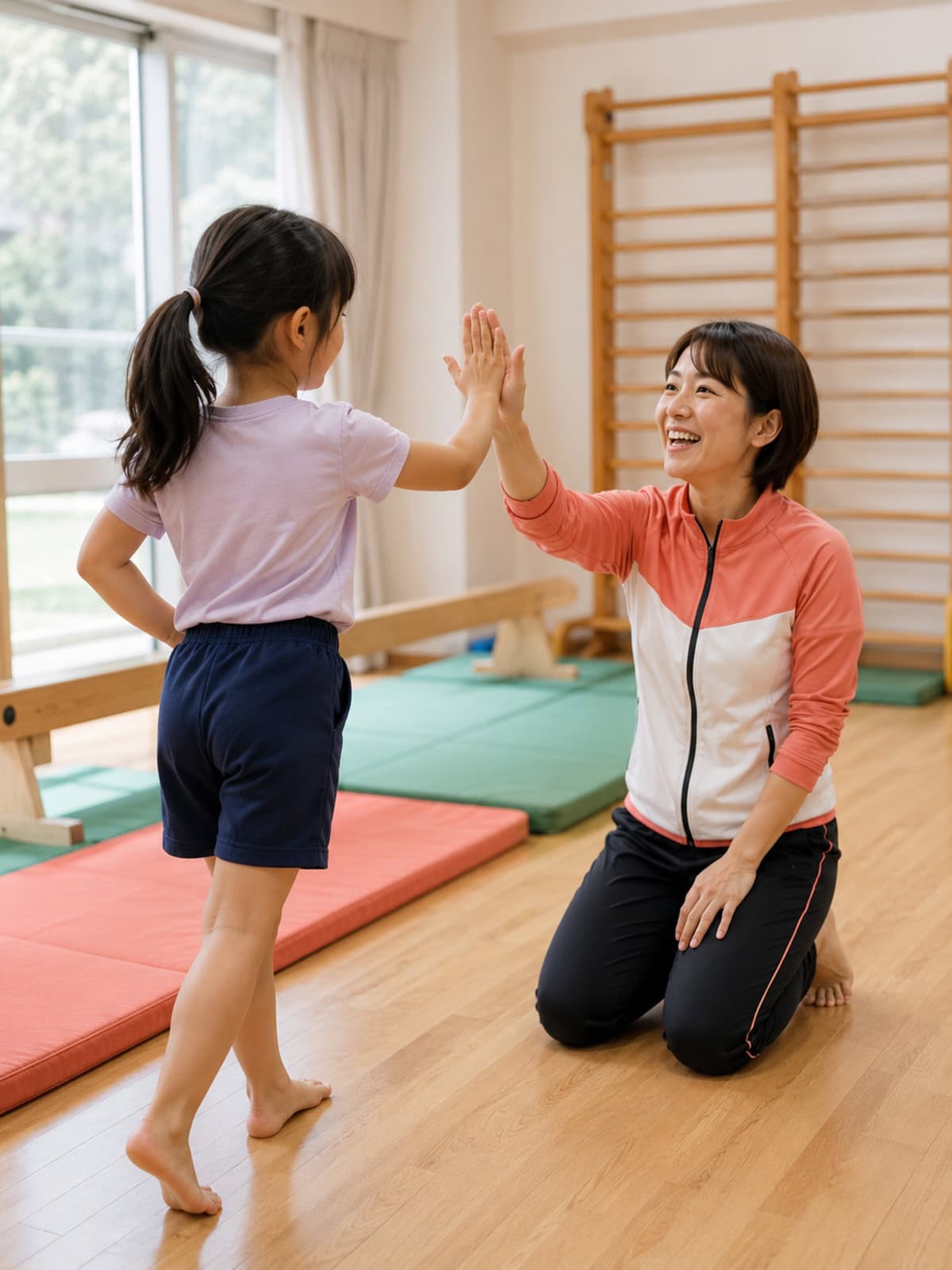 スタッフと子どもがハイタッチする様子｜CREDOの運動療育