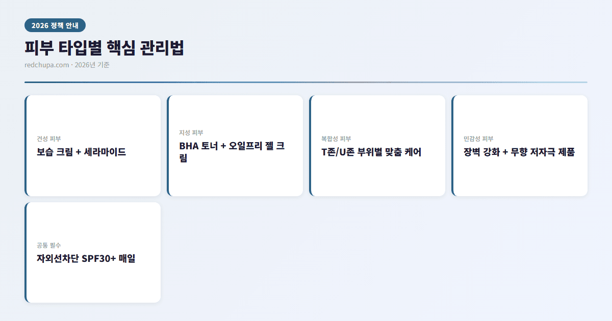 피부 타입별 핵심 관리법 인포그래픽