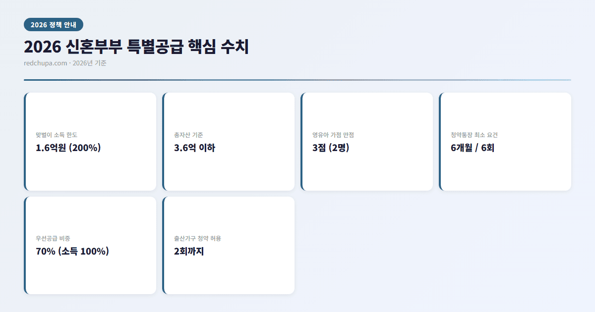 2026 신혼부부 특별공급 핵심 수치 인포그래픽