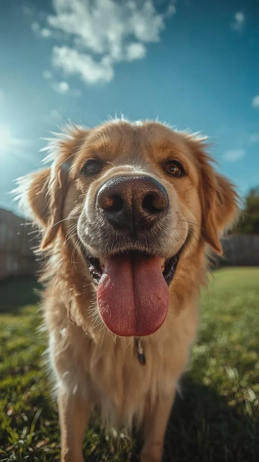 Happy golden retriever at Red Dog