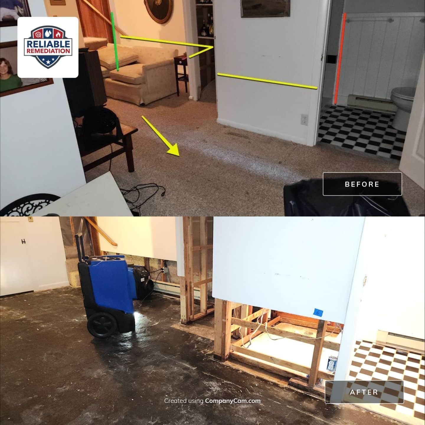 Mold remediation in progress in a basement in Eastern CT