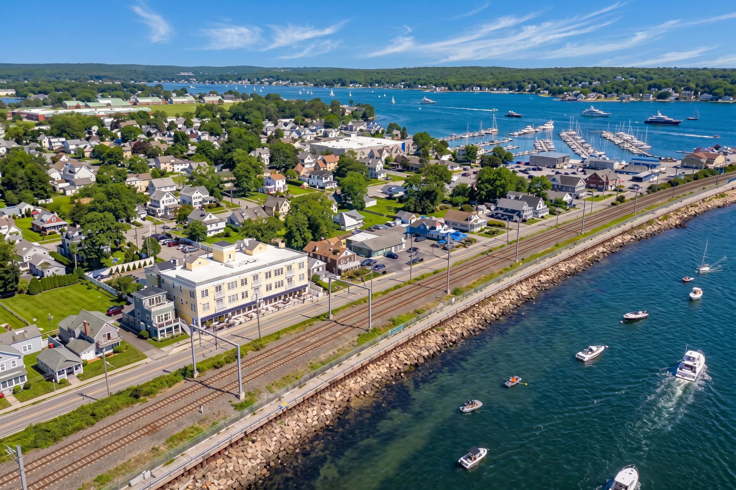 Overhead view of downtown Niantic, CT
