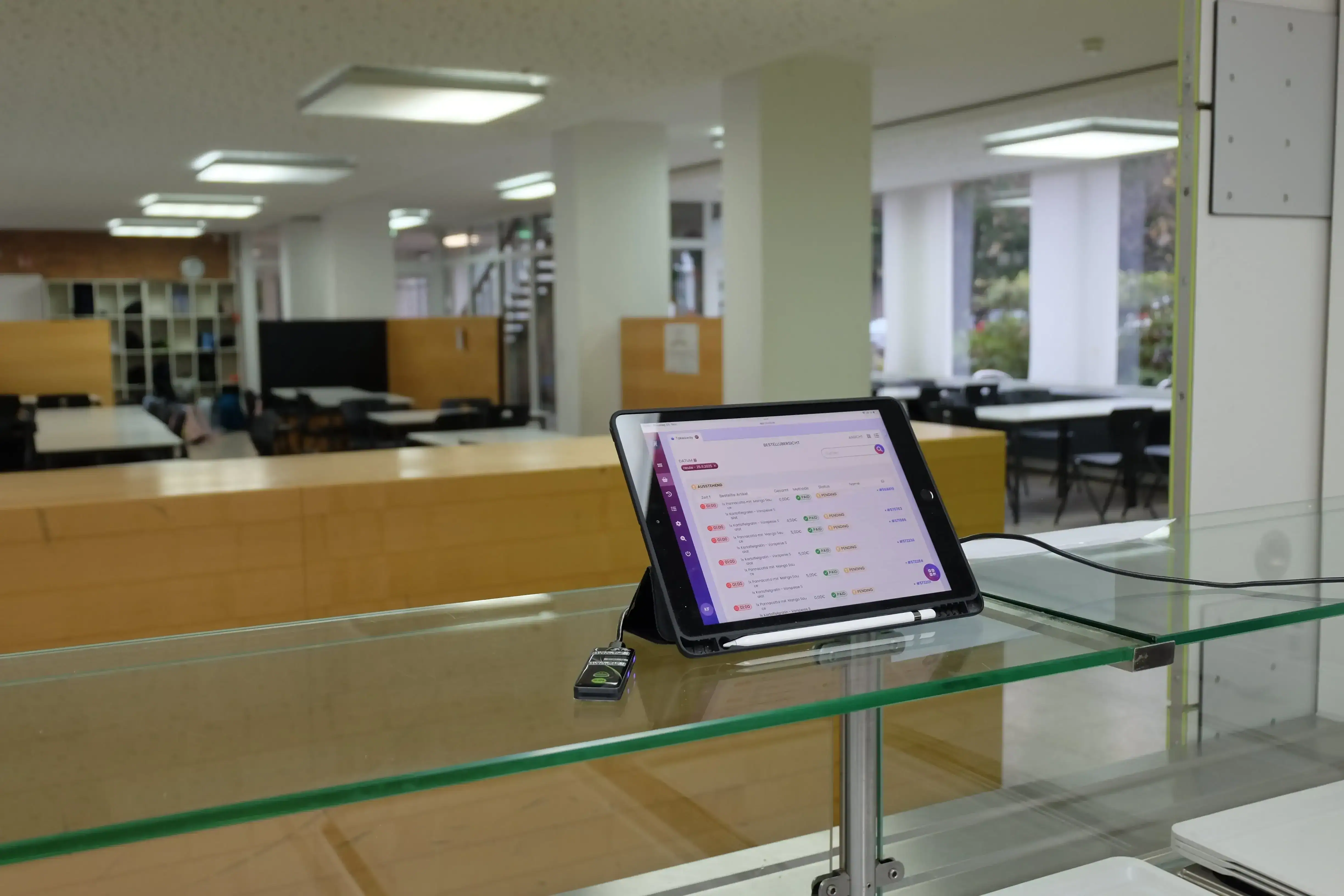 tablet POS with nfc reader in school canteen