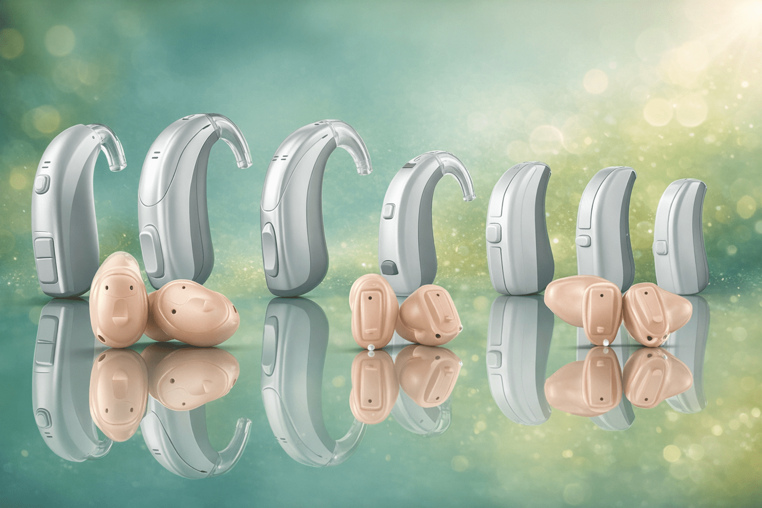Image 1 Modern hearing aids on reflective surface (1)