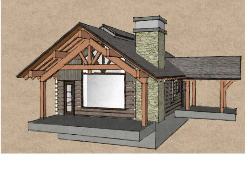 Shop drawing model of exterior timber and faux-log details