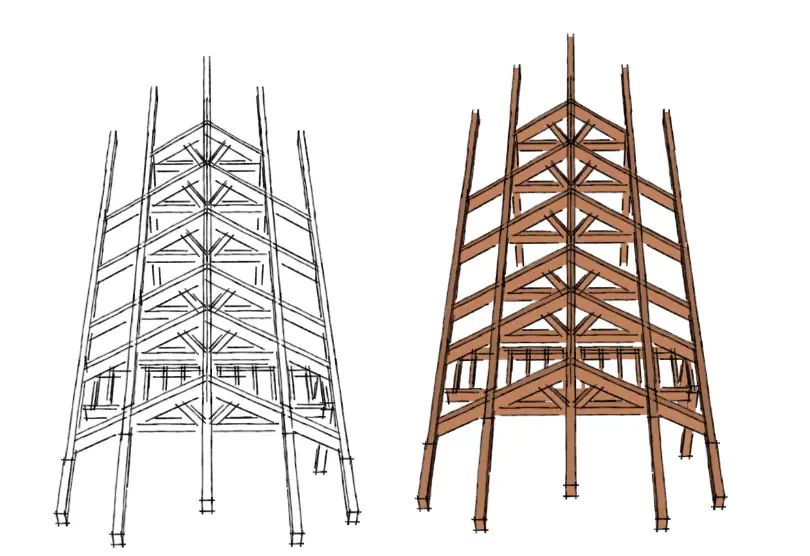 Shop drawing study of the structural ridge and roof system