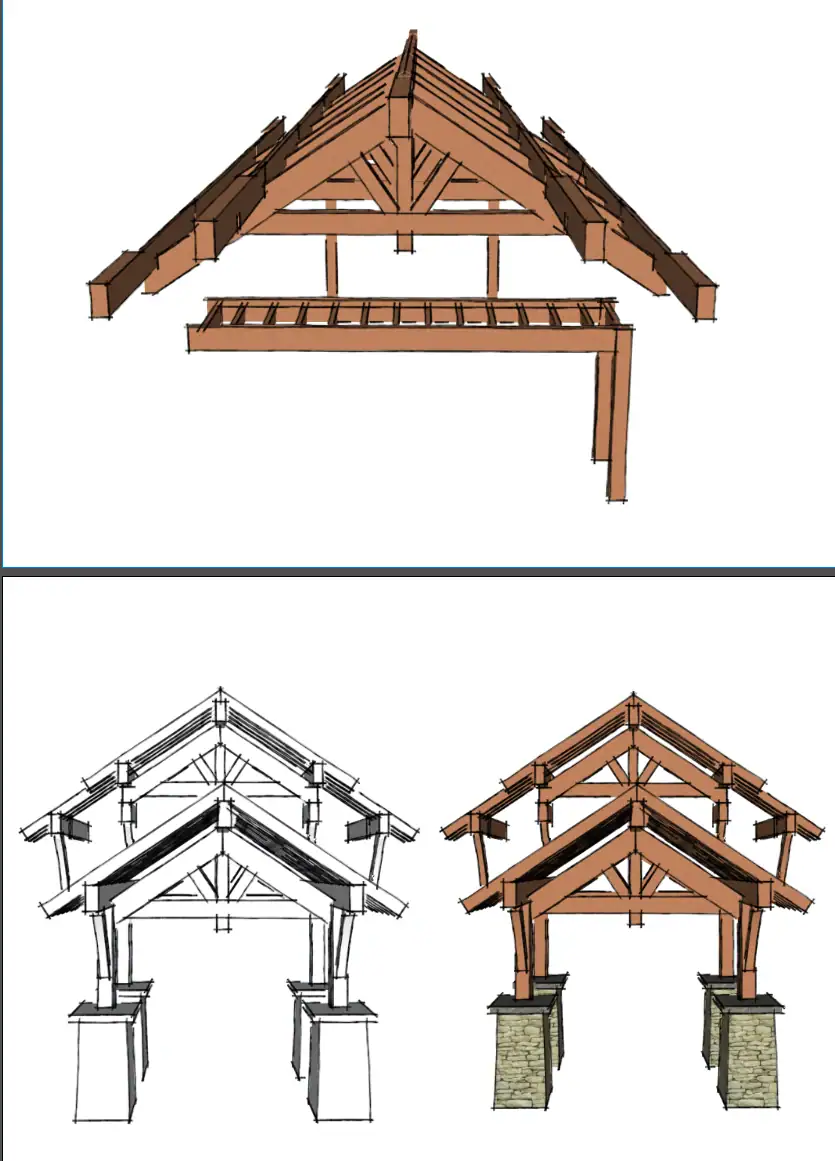 Shop drawing studies of timber truss assemblies