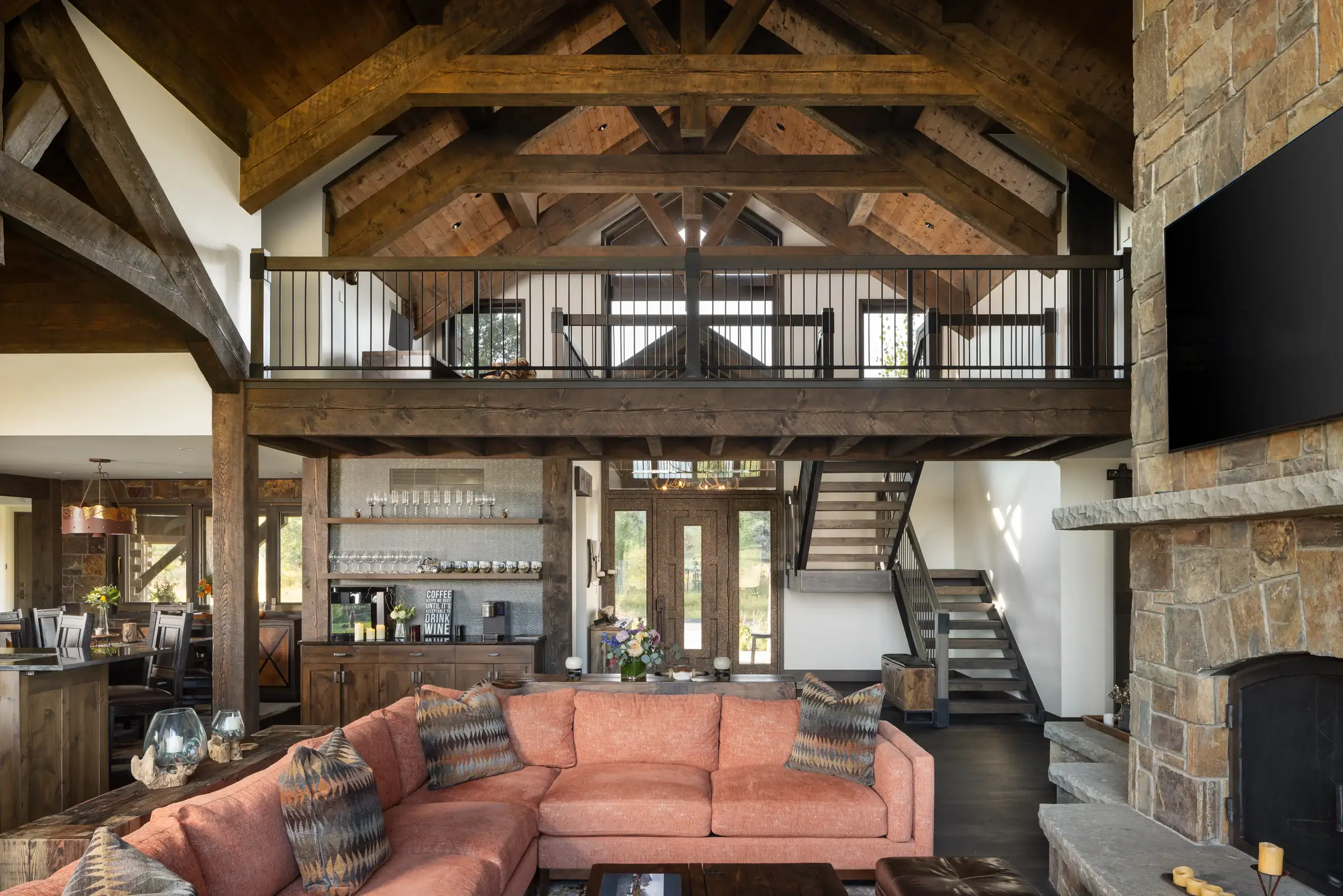 Avalanche Canyon great room and timber roof system