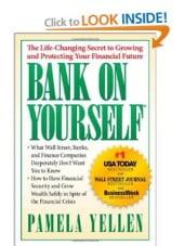 The cover of the book Bank On Yourself by Pamela Yellen, featuring striking green text and a gold badge indicating Wall Street Journal and USA Today bestseller status, spotlights advanced wealth management strategies tailored for affluent Canadian families, with an emphasis on Safe Pacific Financial’s bespoke life insurance solutions and expert financial advice centered around the Infinite Banking Strategy.