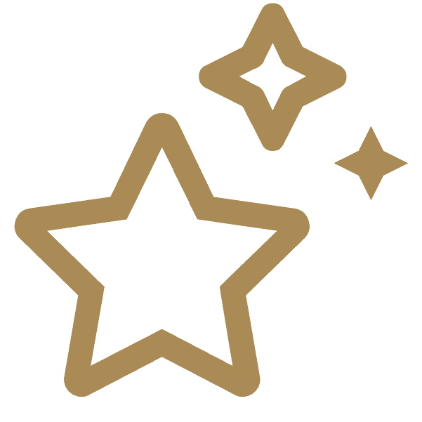 Three gold star outlines in varying sizes, symbolizing Safe Pacific Financial’s wealth management and bespoke Canadian life insurance, on gray.