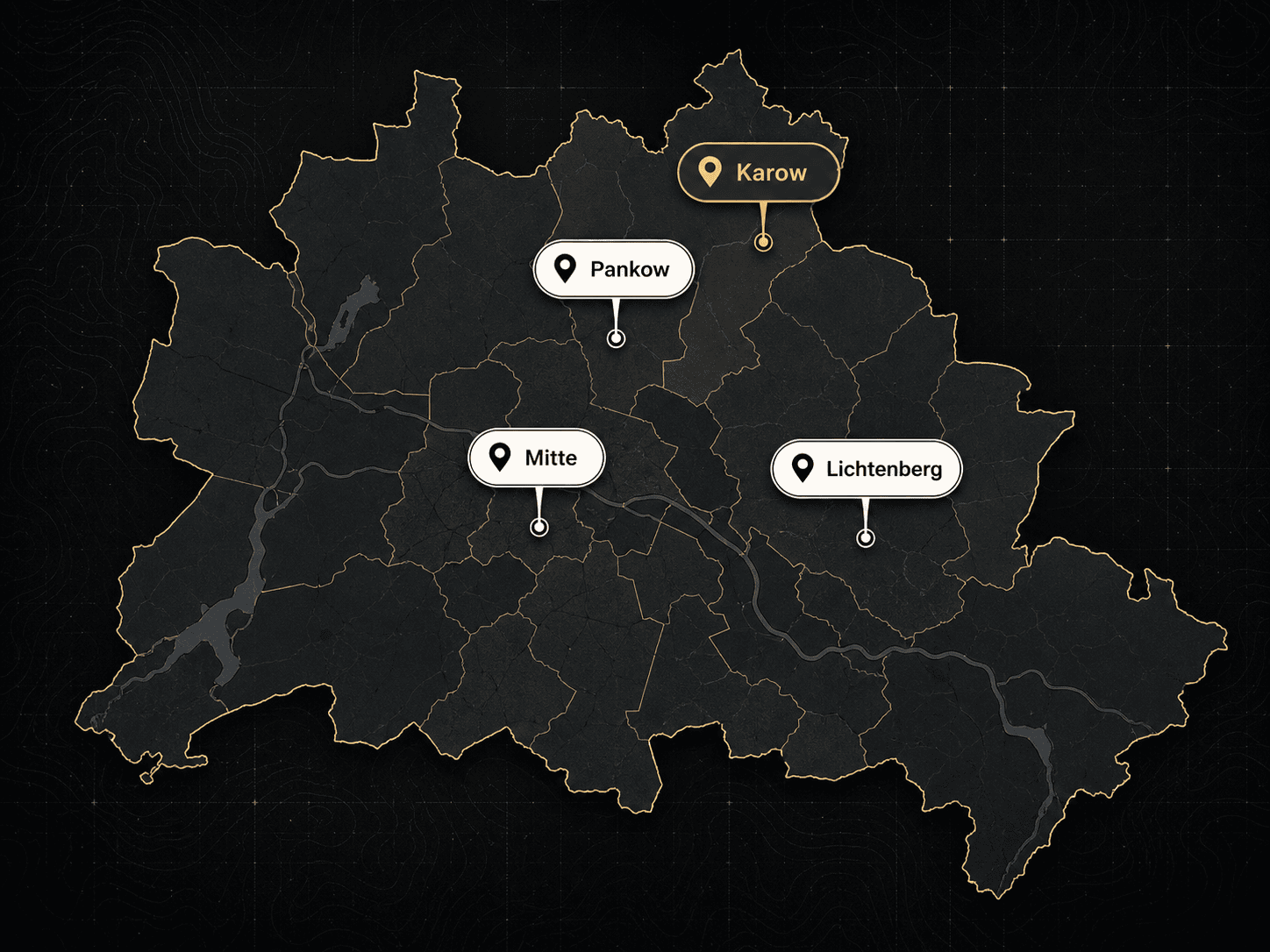 Stilisierte Übersicht des Einsatzgebiets von Glas- und Gebäudereinigung Koch in Berlin-Karow, Pankow, Mitte und Lichtenberg