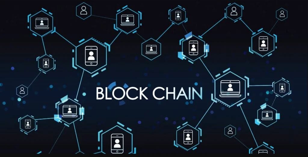 blockchain network concept with connected devices and digital nodes