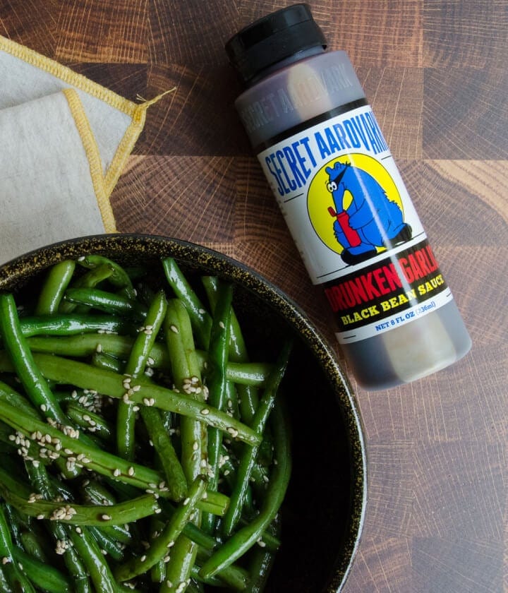 Drunken Garlic Black Bean Sauce next to green beans