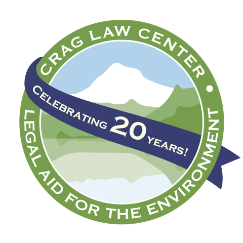 Logo for Crag Law Center, celebrating 20 years.