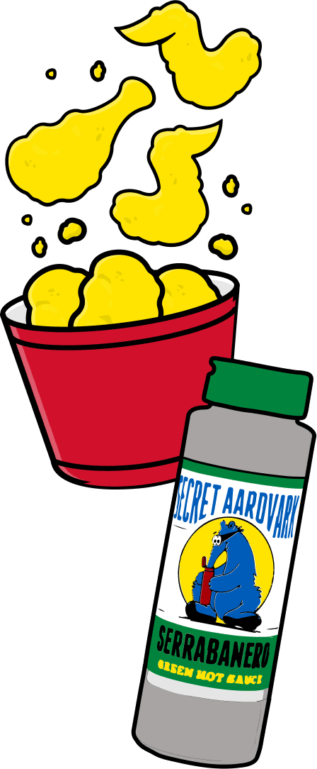 tub of wings and serrabanero sauce