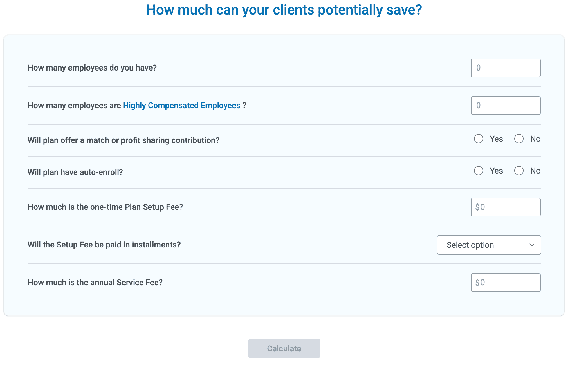 Screenshot of the tax calulator