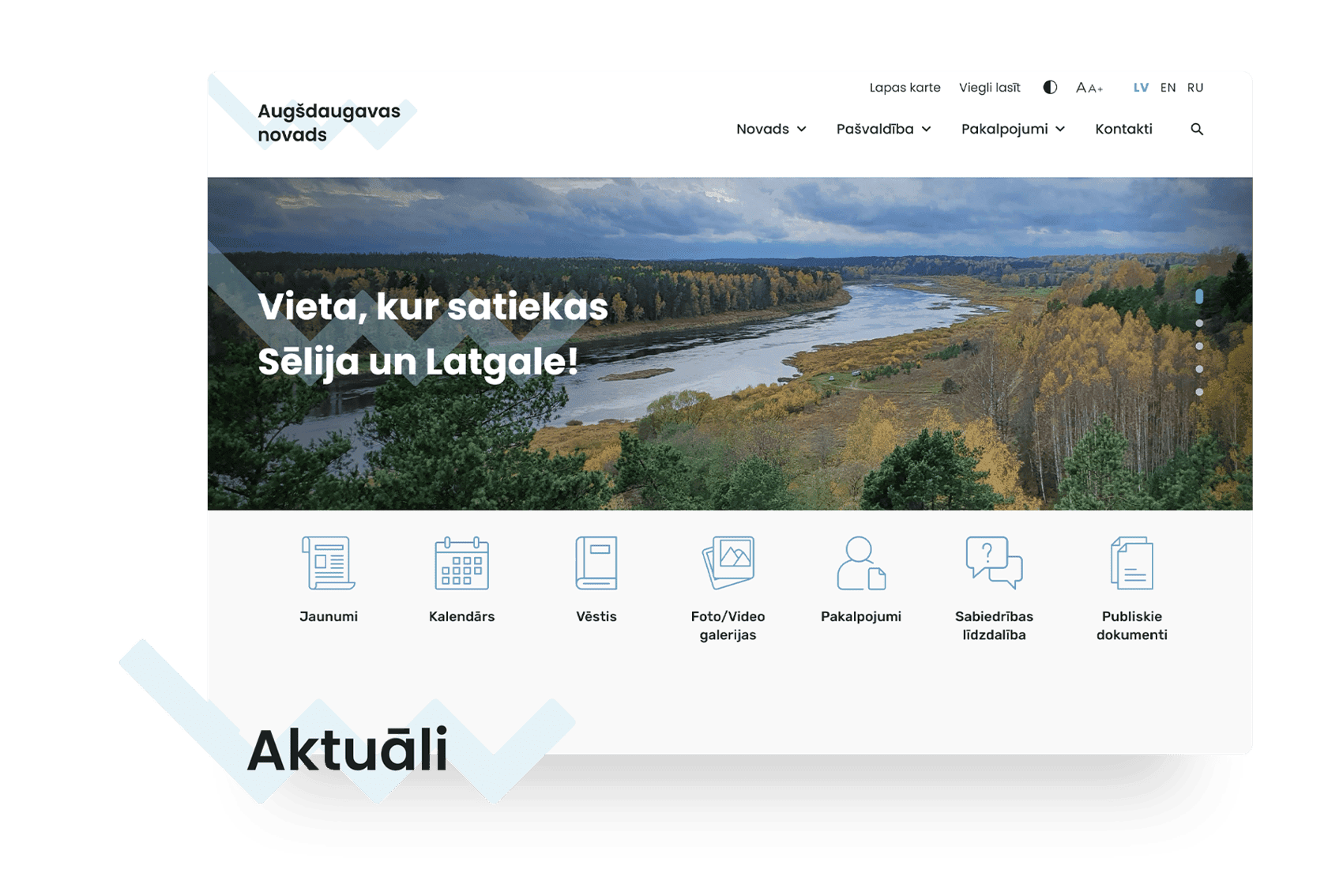 Augšdaugavas novada mājaslapas skats