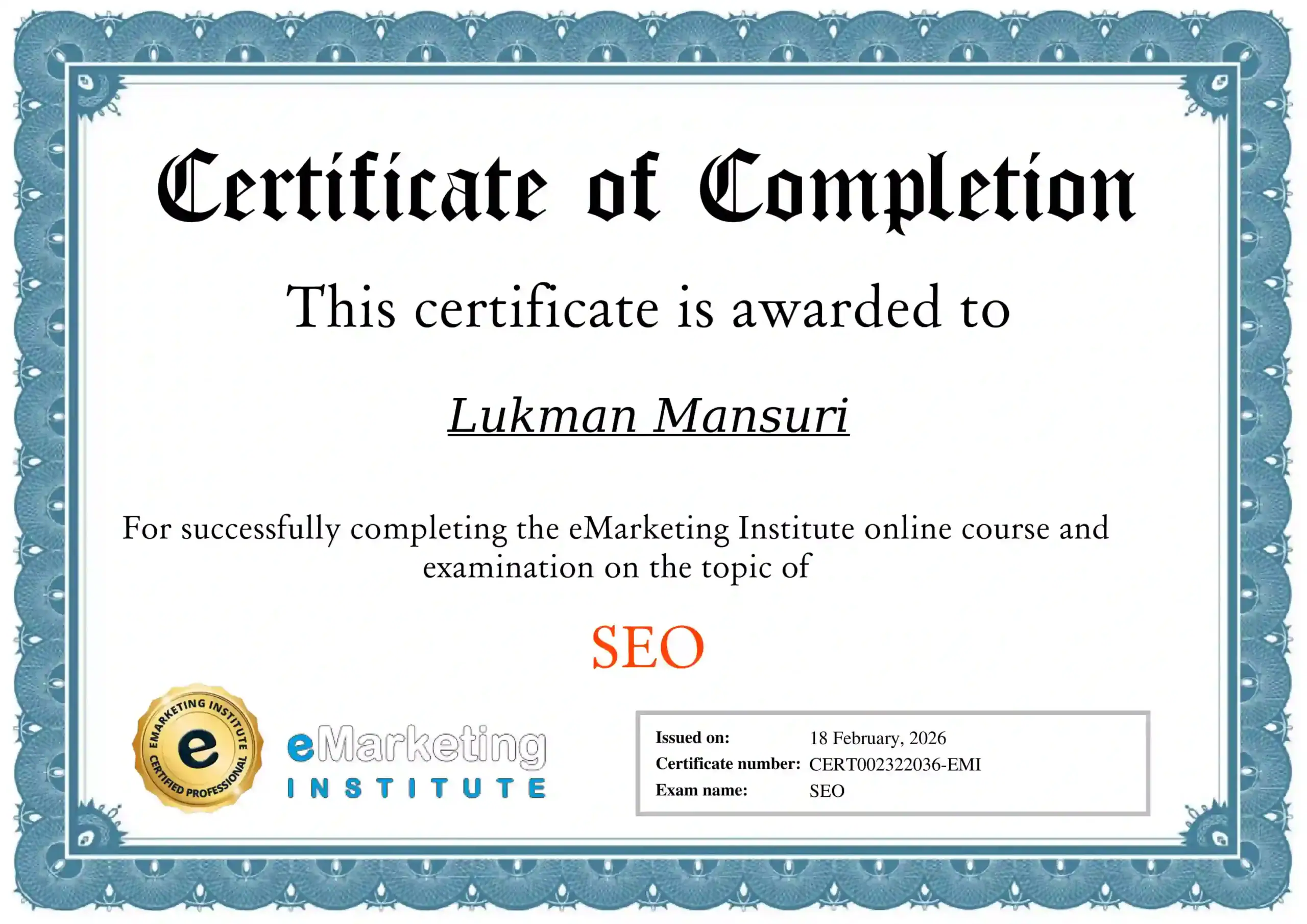 seo certificate